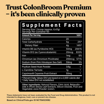 ColonBroom Premium Psyllium Husk Powder (Strawberry) - Colon Cleanse for Bloating