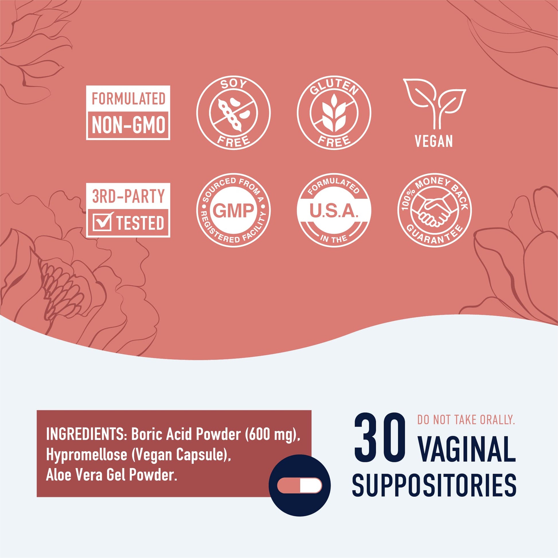 Boric Acid Suppositories for Women | 600mg | for pH Balance, Vaginal Odor & Itching | Feminine Intimate Health SMNutrition