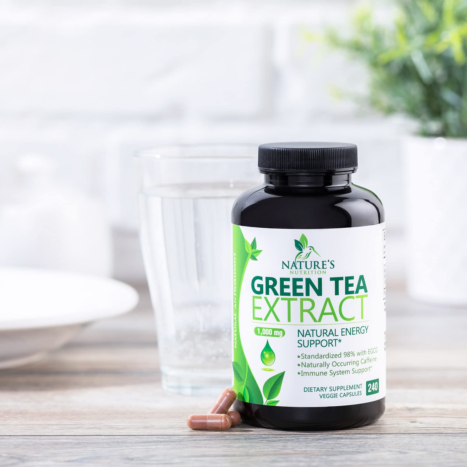 Green Tea Extract Capsules 1000mg 98% Standardized EGCG - 3X Strength for Natural Nature's Nutrition