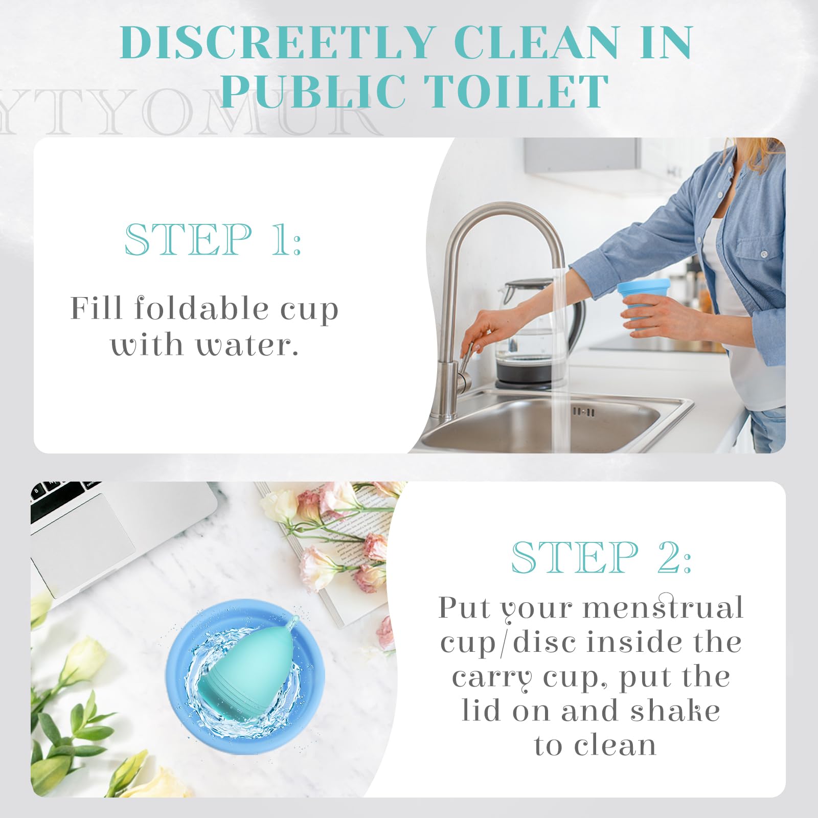 YTYOMUR Menstrual Cup Set, 2 Soft Period Cup Come with Collapsible Cleaner Cup YTYOMUR