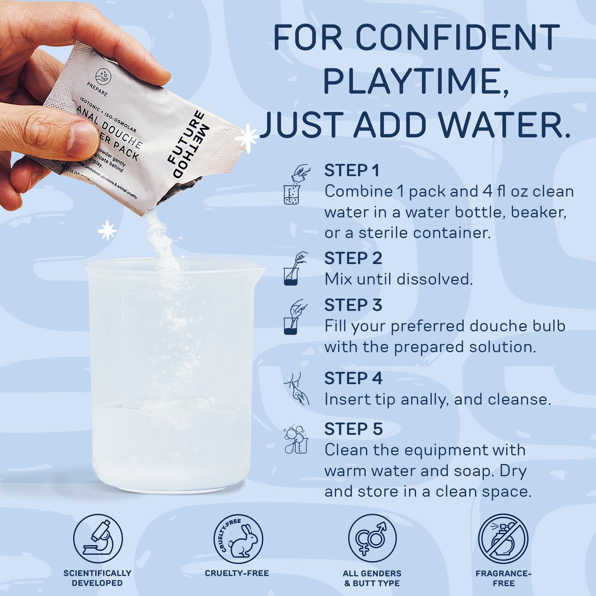 Anal Douche Powder 10 Packs with Reuseable Beaker - pH Balanced & Soothing Anal Flush Cleanser FUTURE METHOD