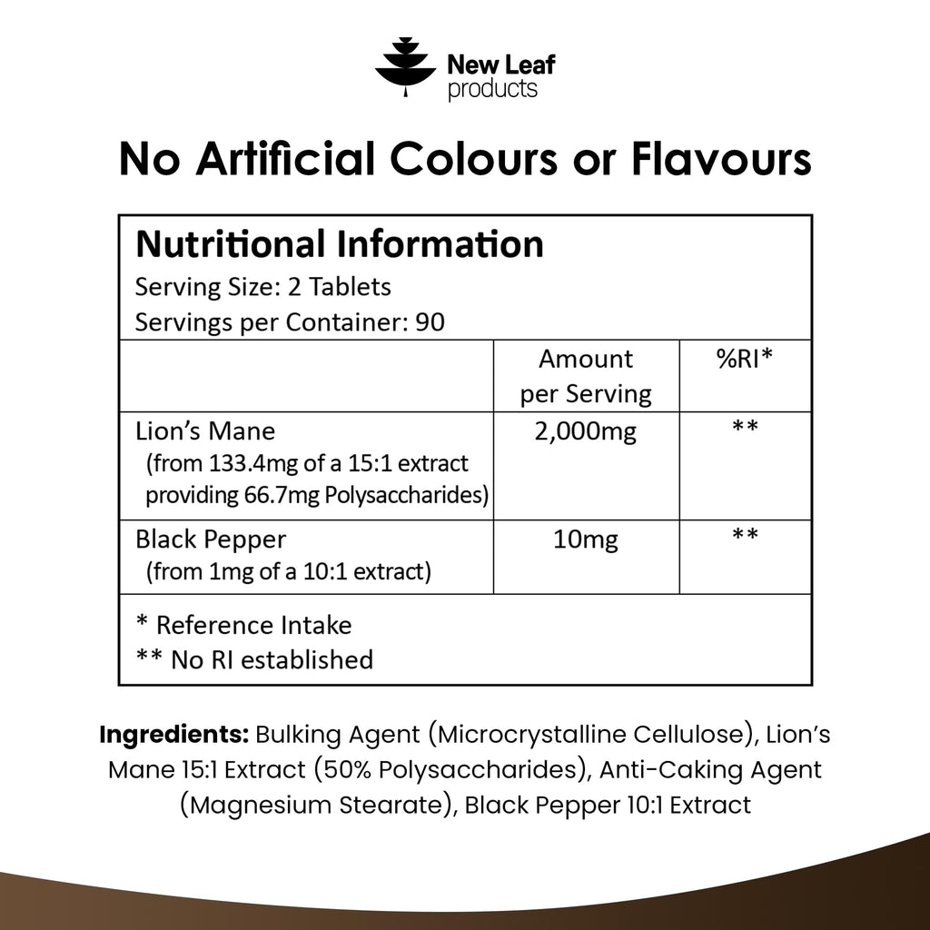 Lions Mane Mushroom Extract Supplement 2000mg - 180 High Strength Vegan Tablets