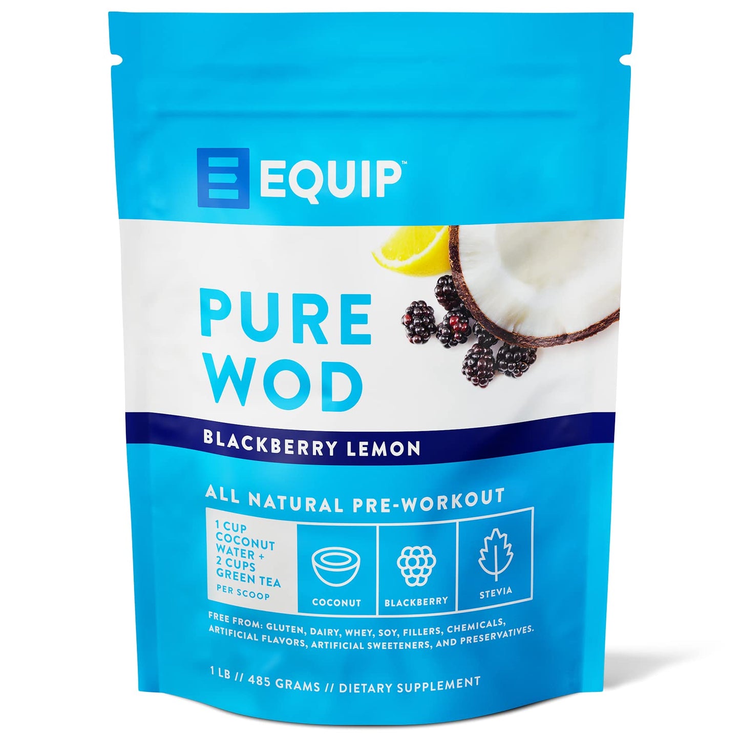 Equip Foods PureWOD All Natural Pre-Workout Powder - 200mg Green Tea Caffeine, BCAA