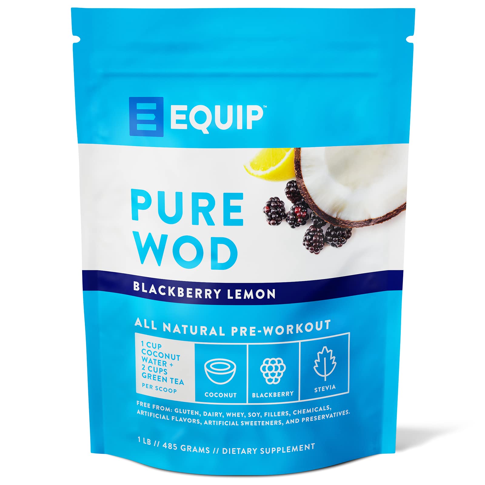 Equip Foods PureWOD All Natural Pre-Workout Powder - 200mg Green Tea Caffeine, BCAA