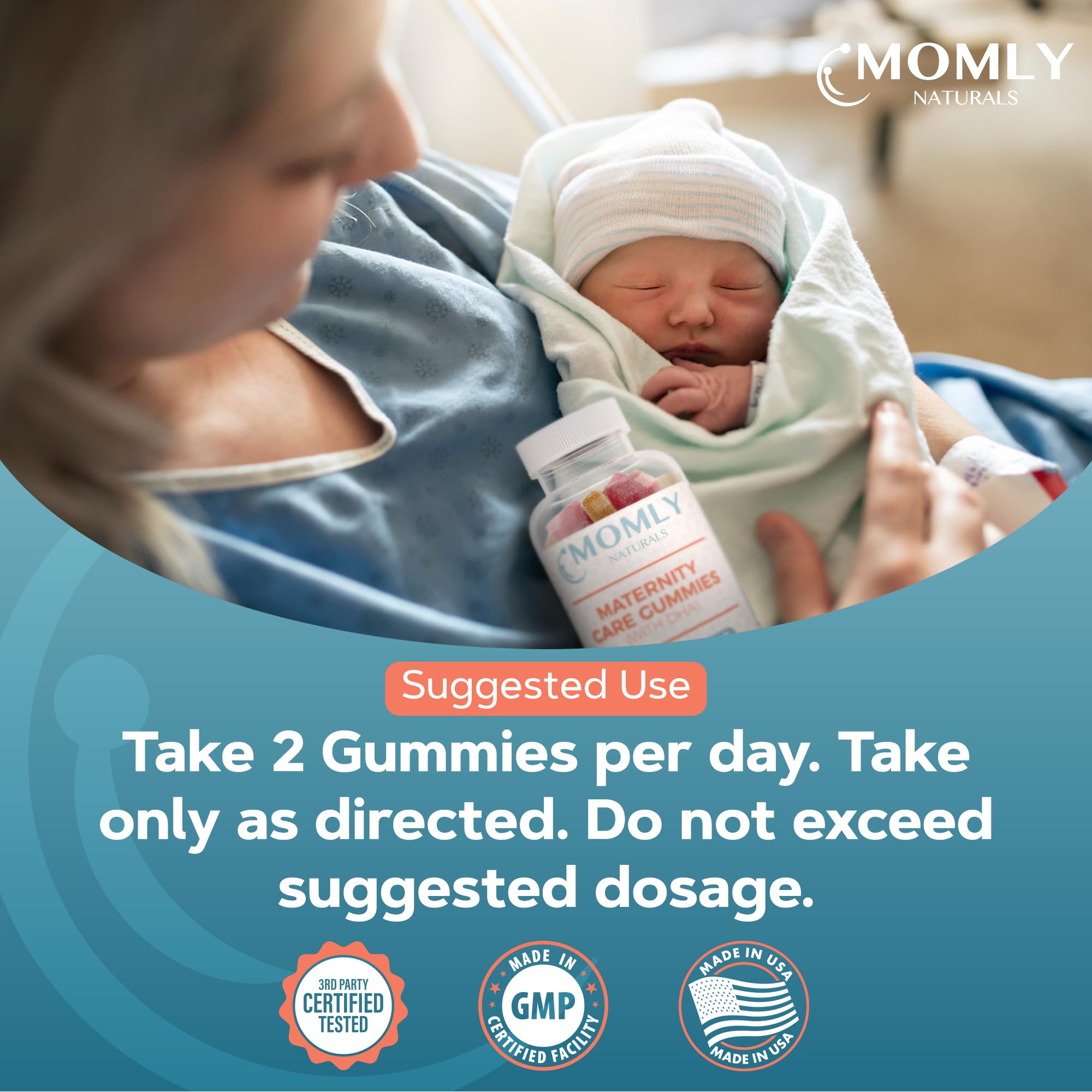 Momly Naturals Maternity Care Gummies Prenatal Vitamins - Prenatal Gummies w/DHA, Vitamin D3