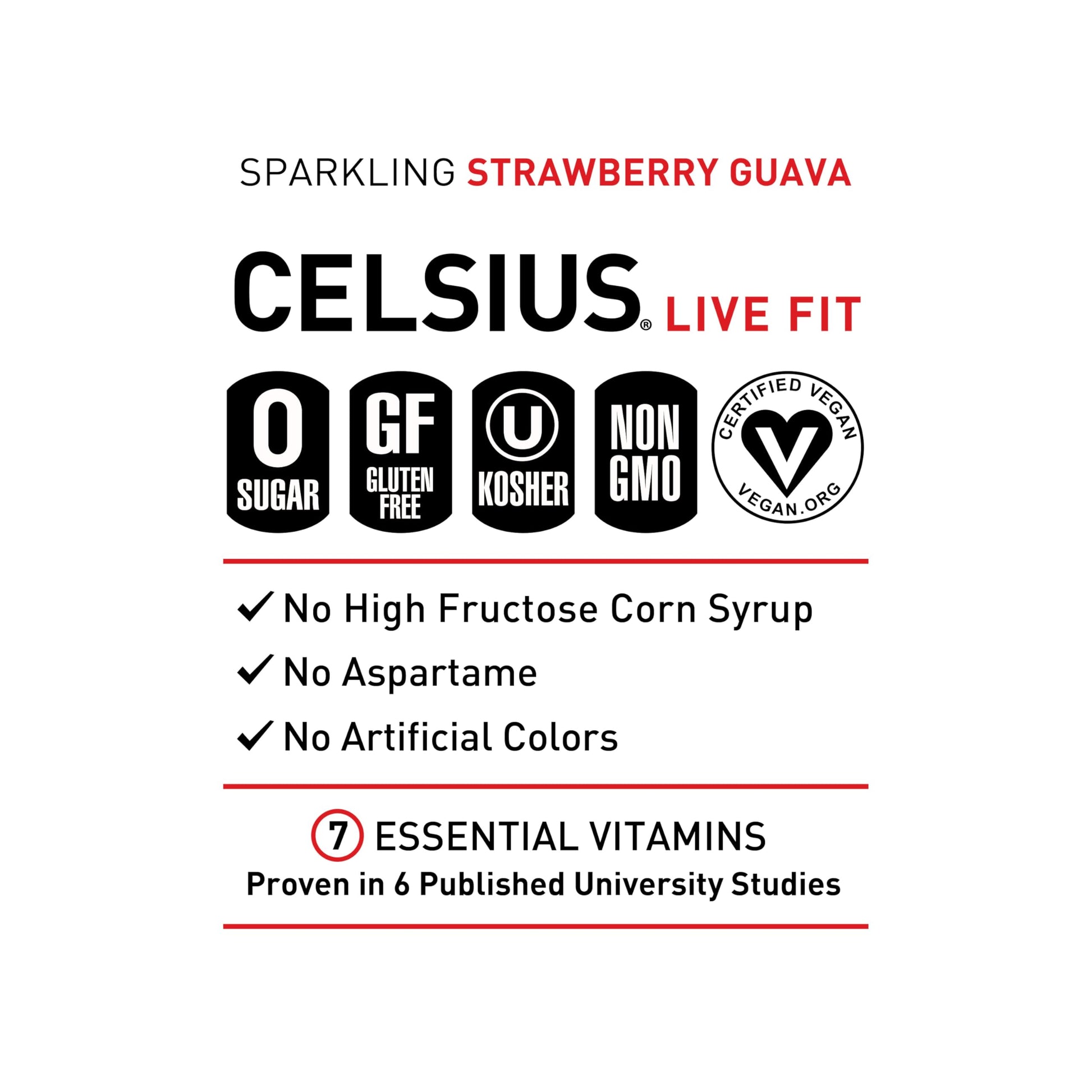 CELSIUS Sparkling Strawberry Guava, Functional Essential Energy Drink 12 Fl Oz (Pack of 12) CELSIUS
