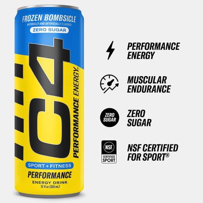 C4 Energy Drink 12oz (Pack of 24) - Frozen Bombsicle - Sugar Free Pre Workout Performance Drink with No Artificial Colors or Dyes
