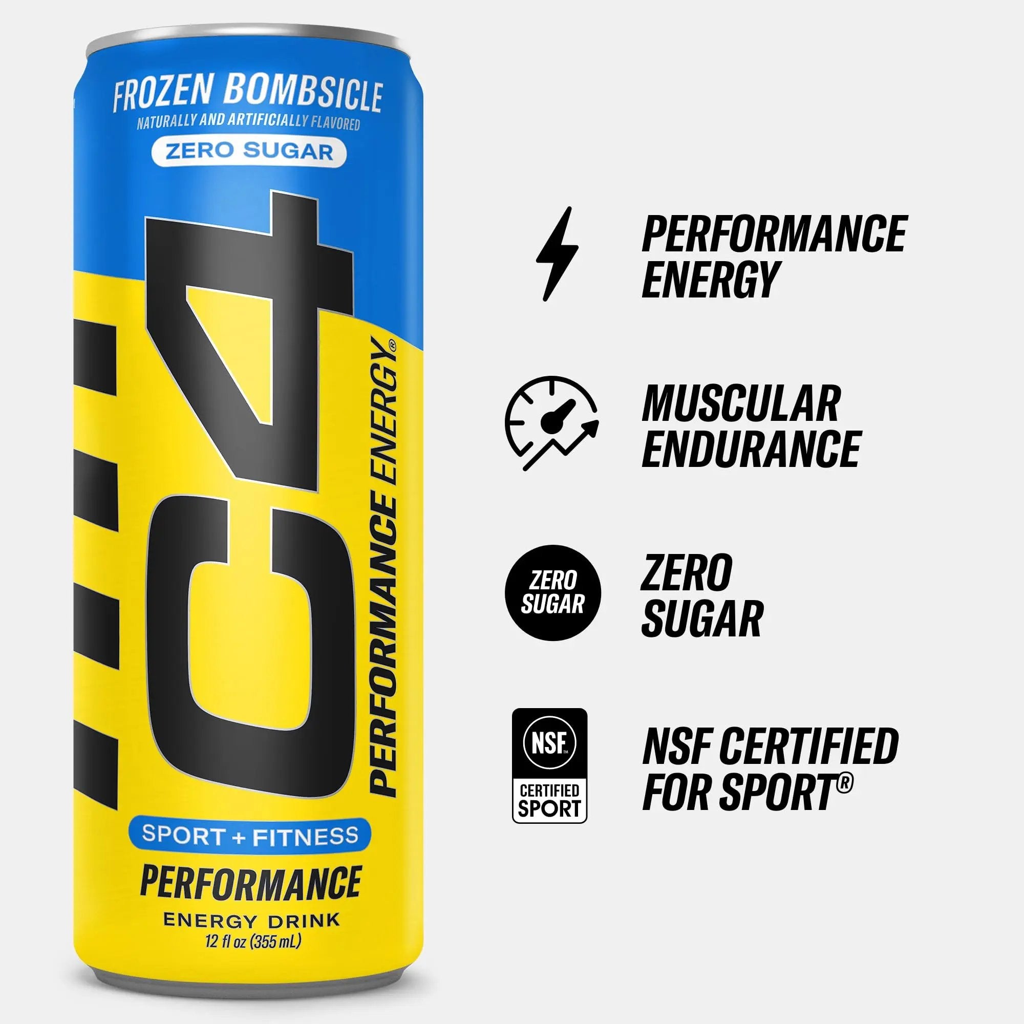 C4 Energy Drink 12oz (Pack of 24) - Frozen Bombsicle - Sugar Free Pre Workout Performance Drink with No Artificial Colors or Dyes