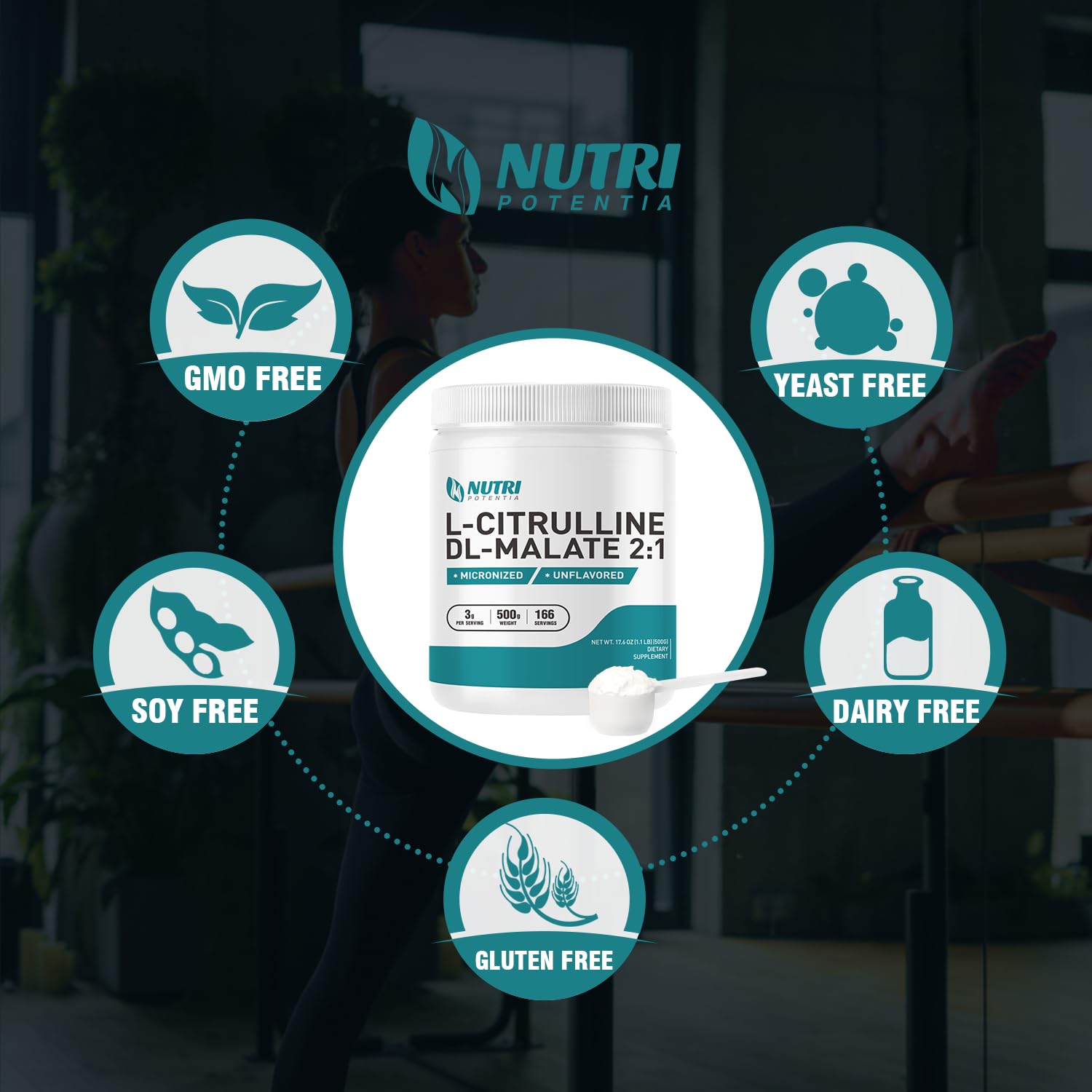 L-Citrulline Dl-Malate 2:1 Powder 500g, Pure L Citrulline Malate Supplement Preworkout Powder, Unflavored, No Additives