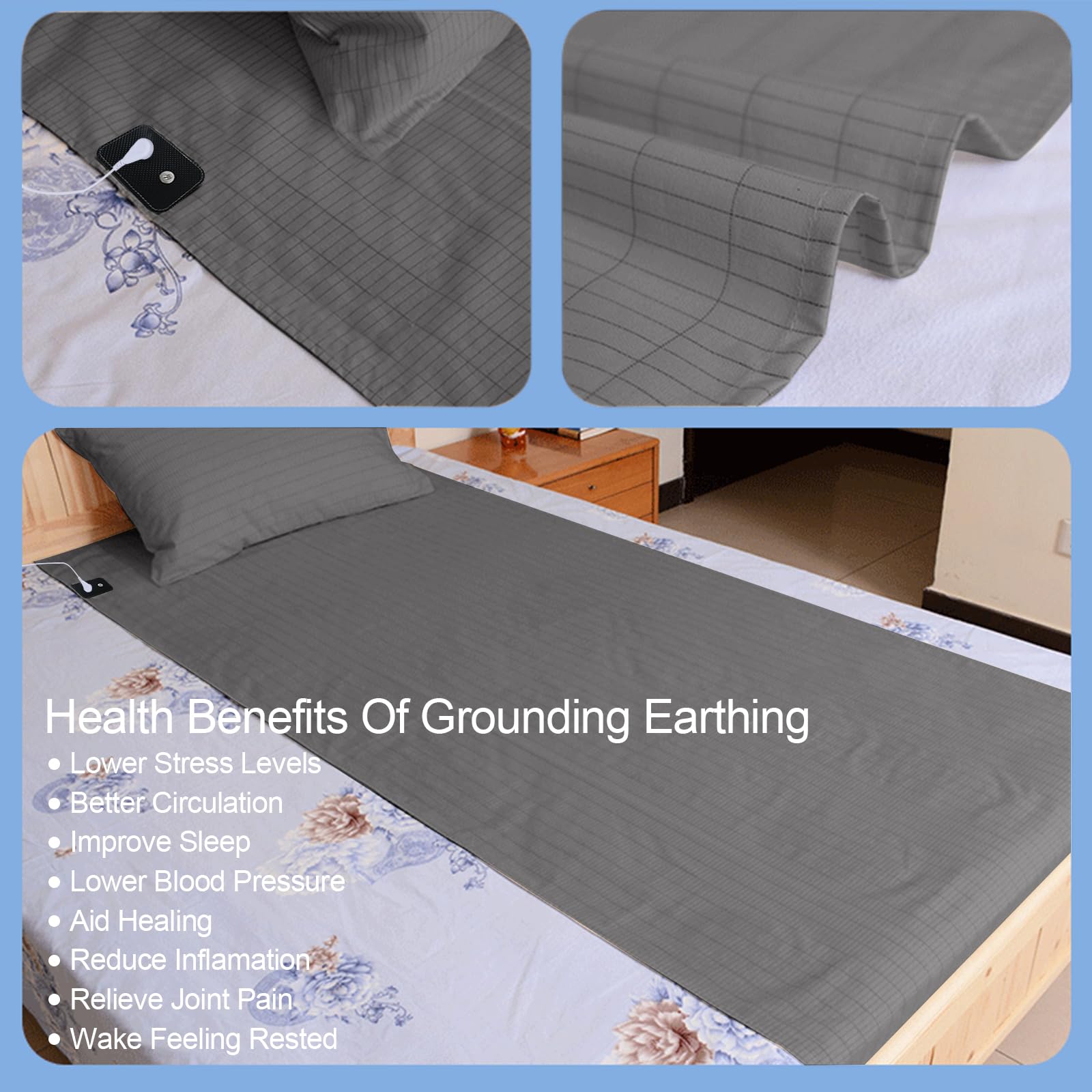 Grounding Mat for Bed, Grounding Sheets Blanket with Grounding Cord, Earthing Mat Grounding Pad Reaeng