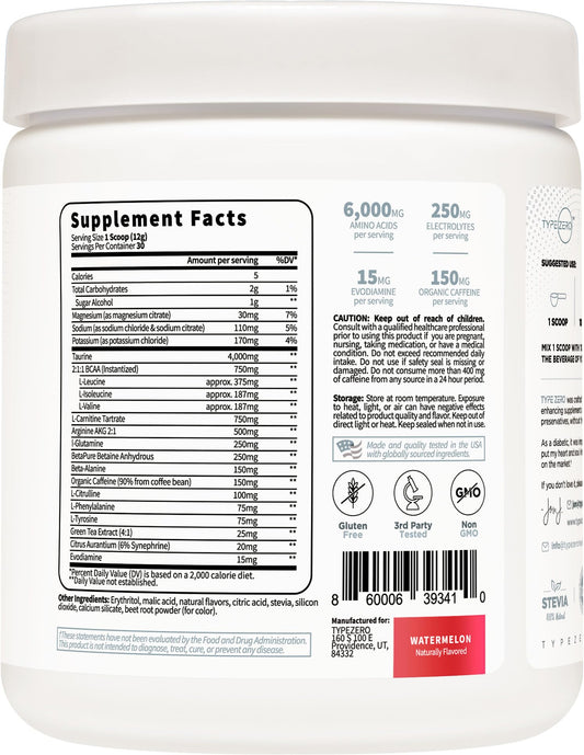 Type Zero AminoBurn - Vegan Amino Acids Energy Pre Workout Drink for Women/Men
