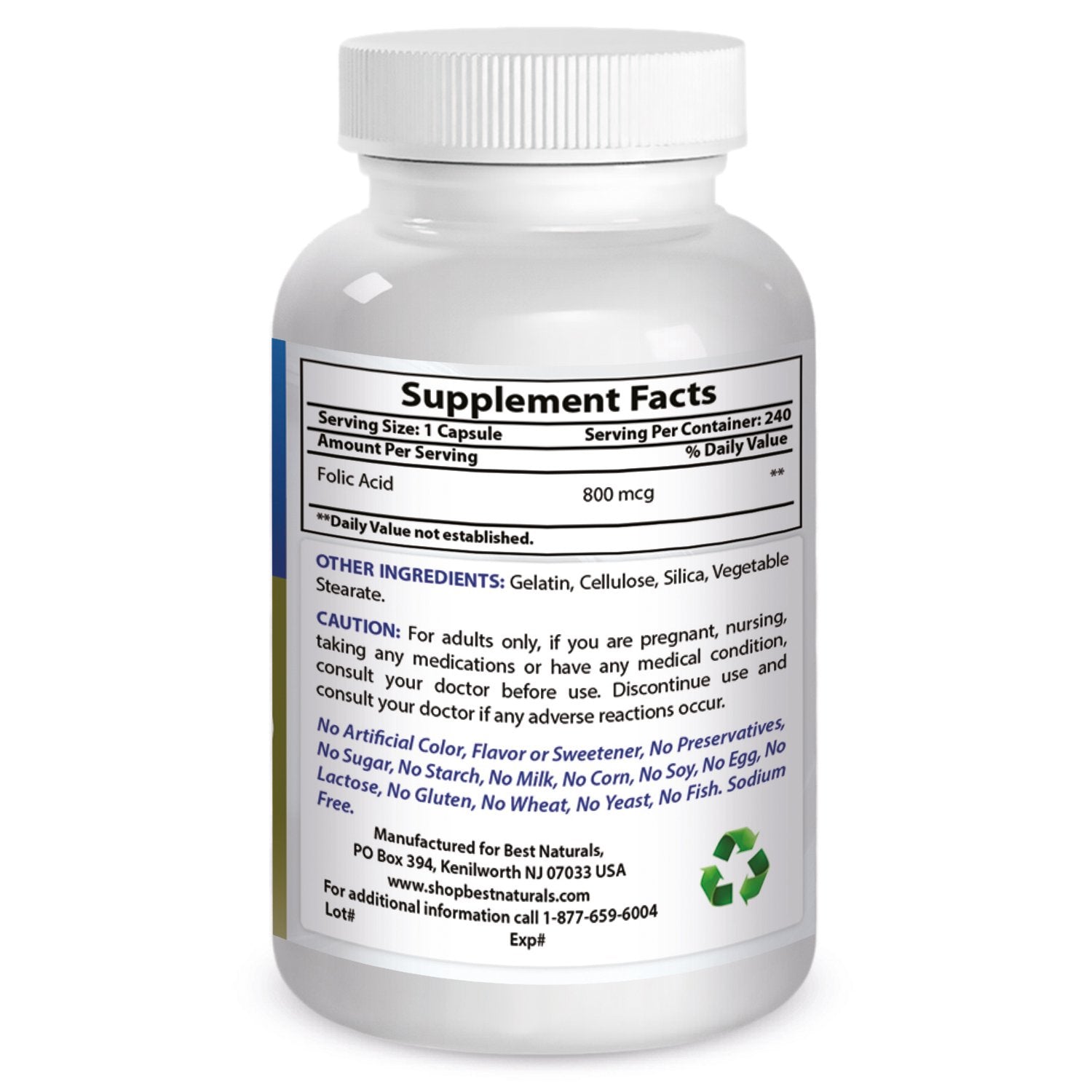 Best Naturals Folic Acid 800 mcg 240 Capsules Best Naturals