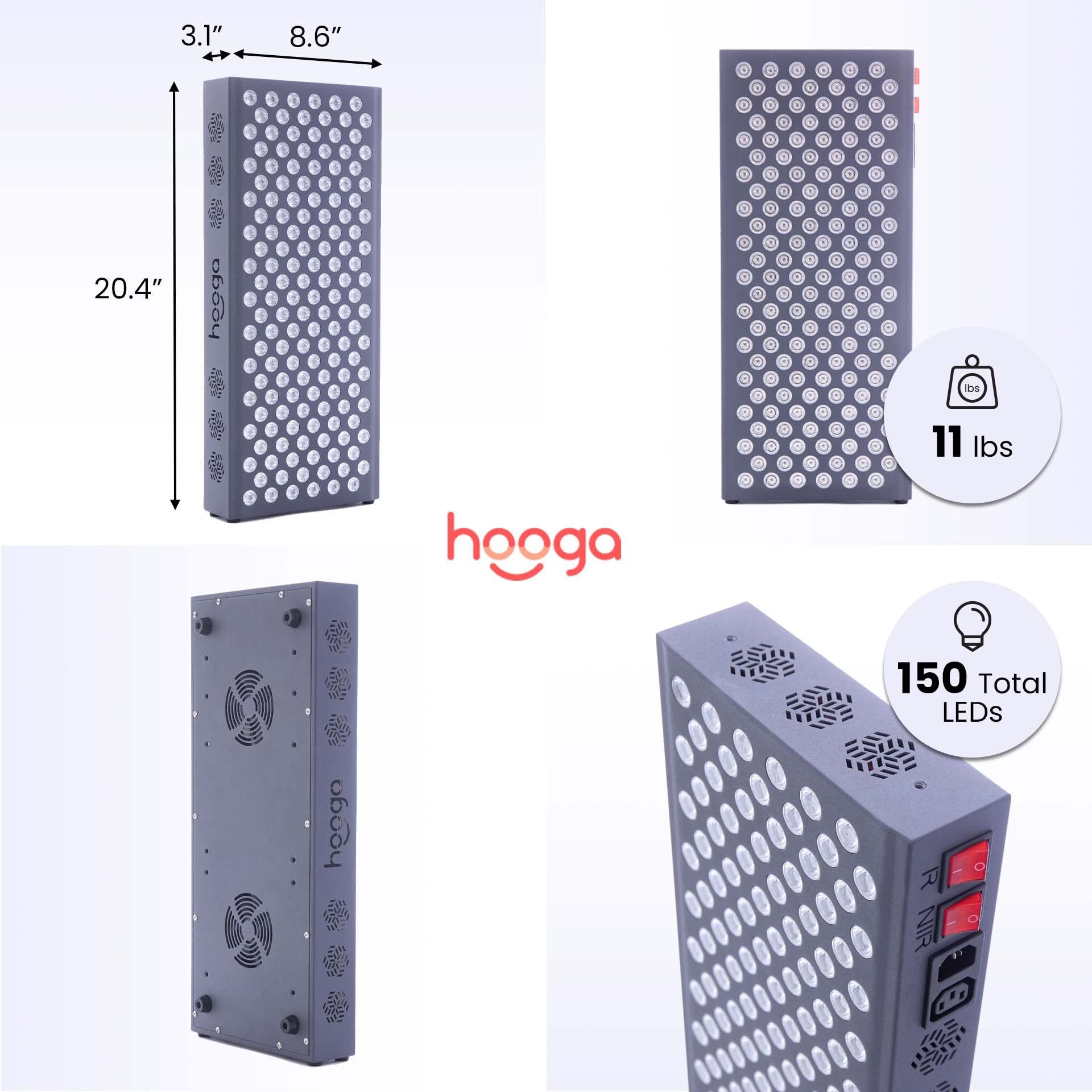 Hooga Red Light Therapy, 660nm 850nm Red Near Infrared, Dual Chip LEDs, Modular, 150 LEDs hooga