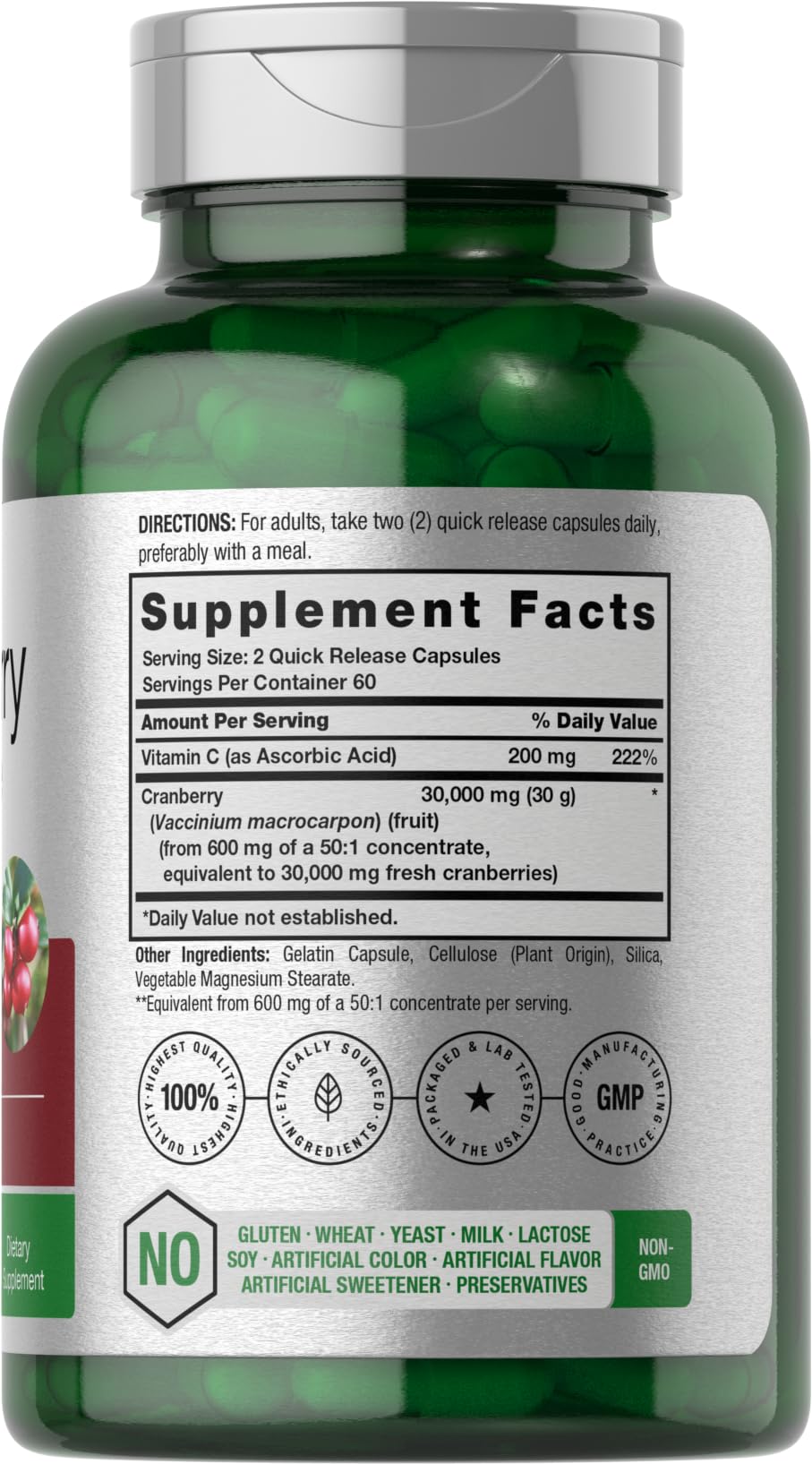 Cranberry Concentrate Extract Pills + Vitamin C | 30,000mg | 120 Capsules | Triple Strength