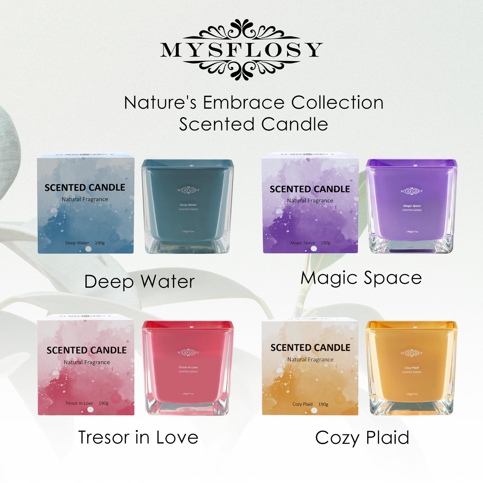 Mysflosy Soy Aromatherapy Candle, 40 Hour Burn time, Scented Candles with Floral and Fruity Scents Mysflosy