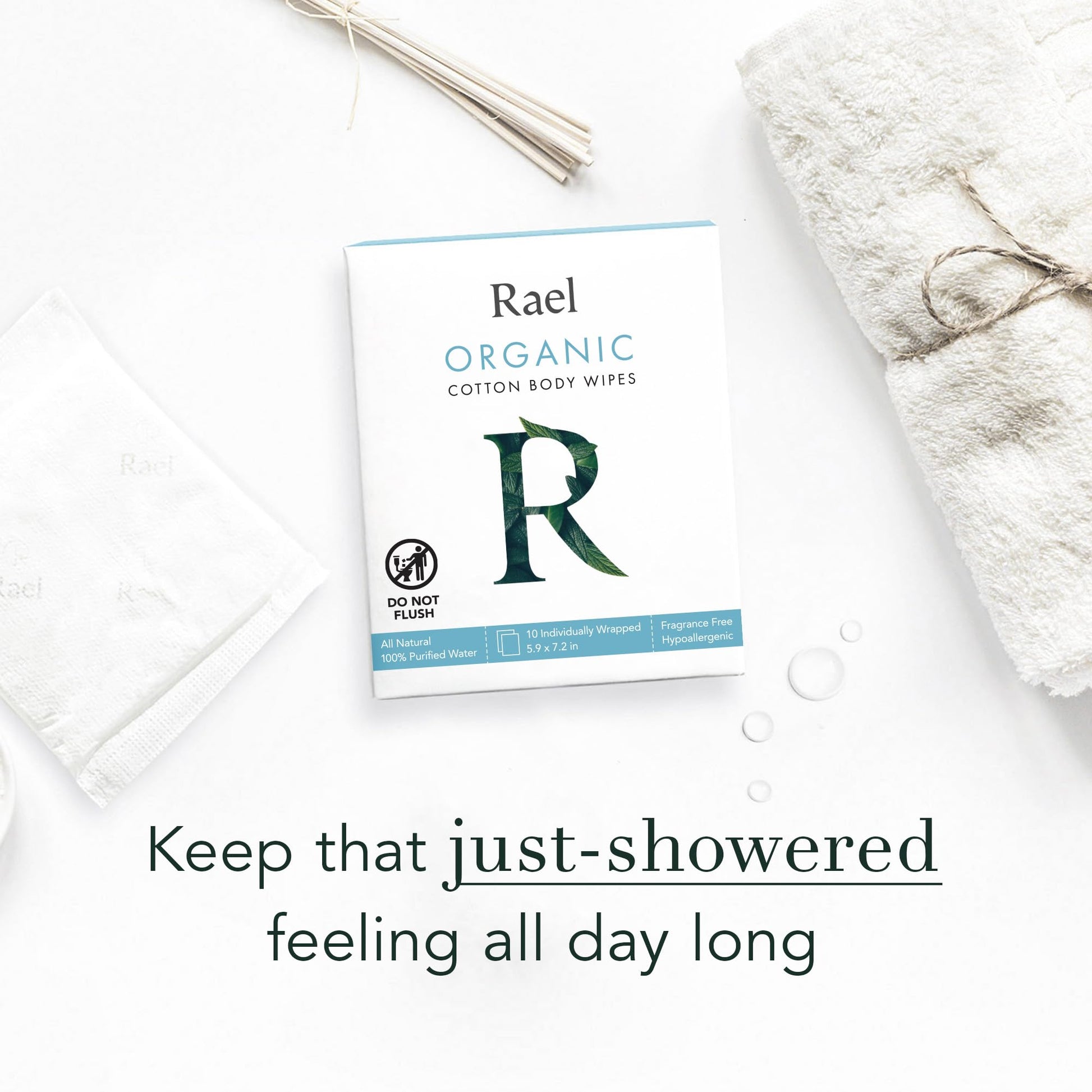 Rael Body Wipes, Organic Cotton Wipes for Women - Unscented Body Wipes, Individually Wrapped Rael
