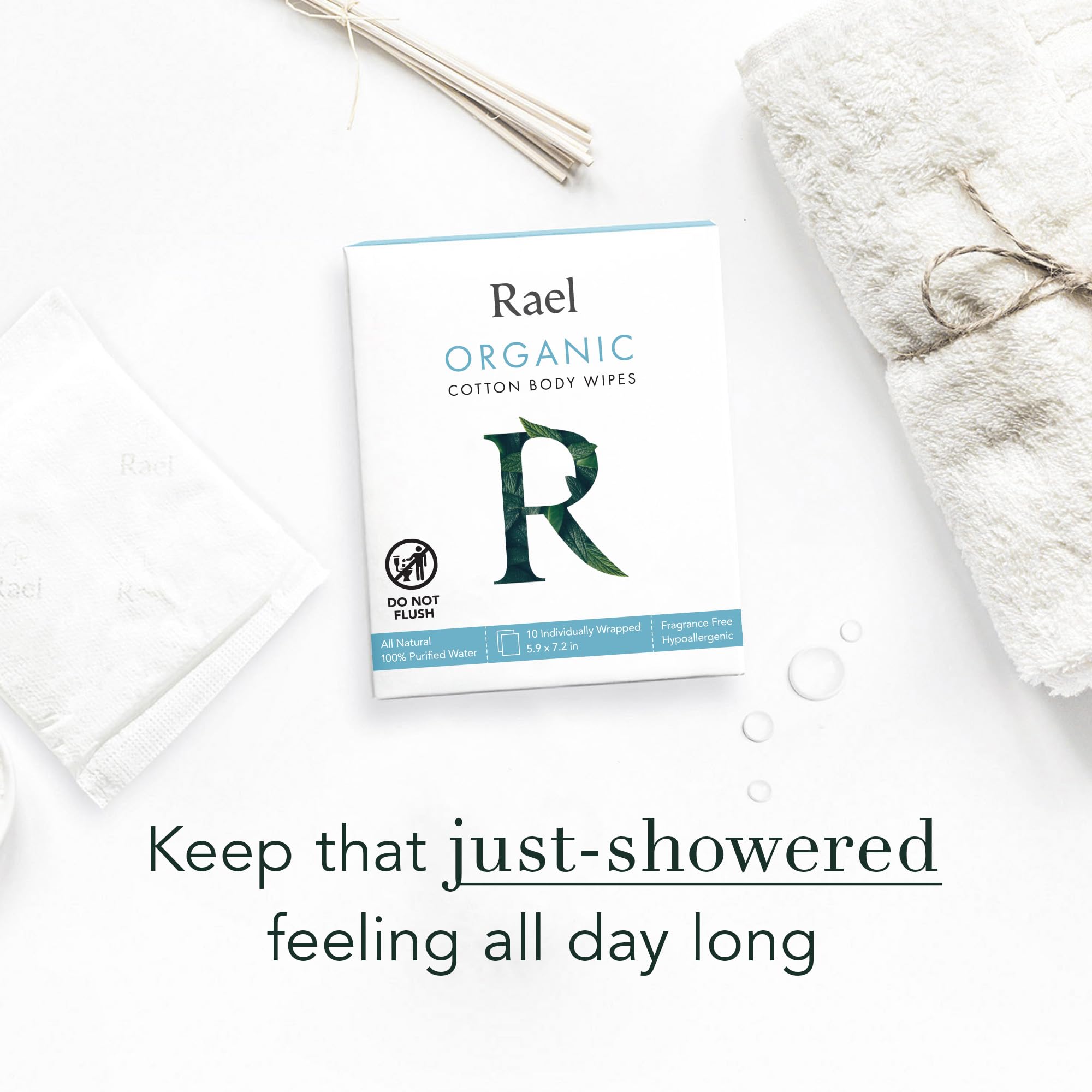 Rael Body Wipes, Organic Cotton Wipes for Women - Unscented Body Wipes, Individually Wrapped Rael