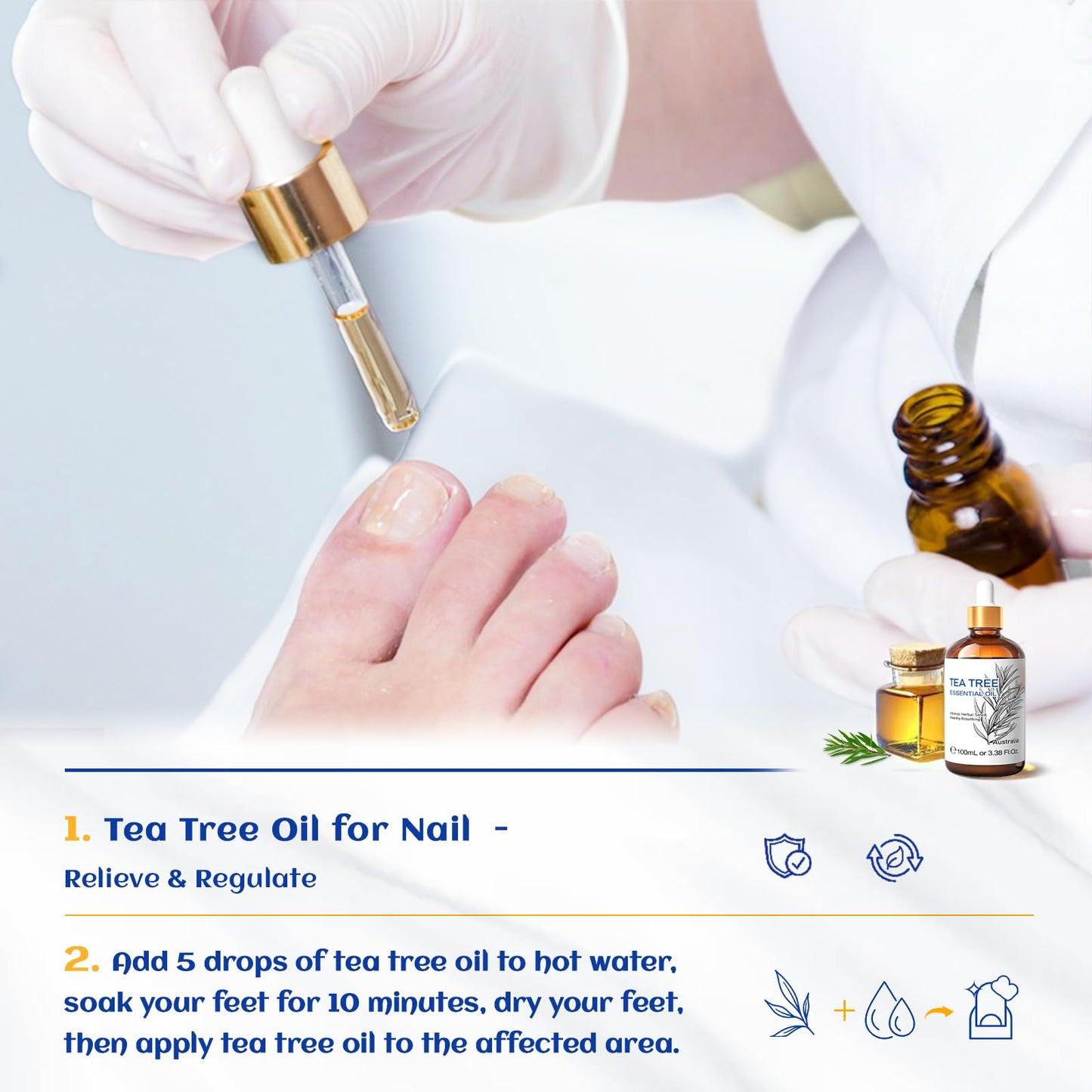 HIQILI Tea Tree Essential Oil (100 ML), 100% Pure for Toenail Fungus, Hair Damage