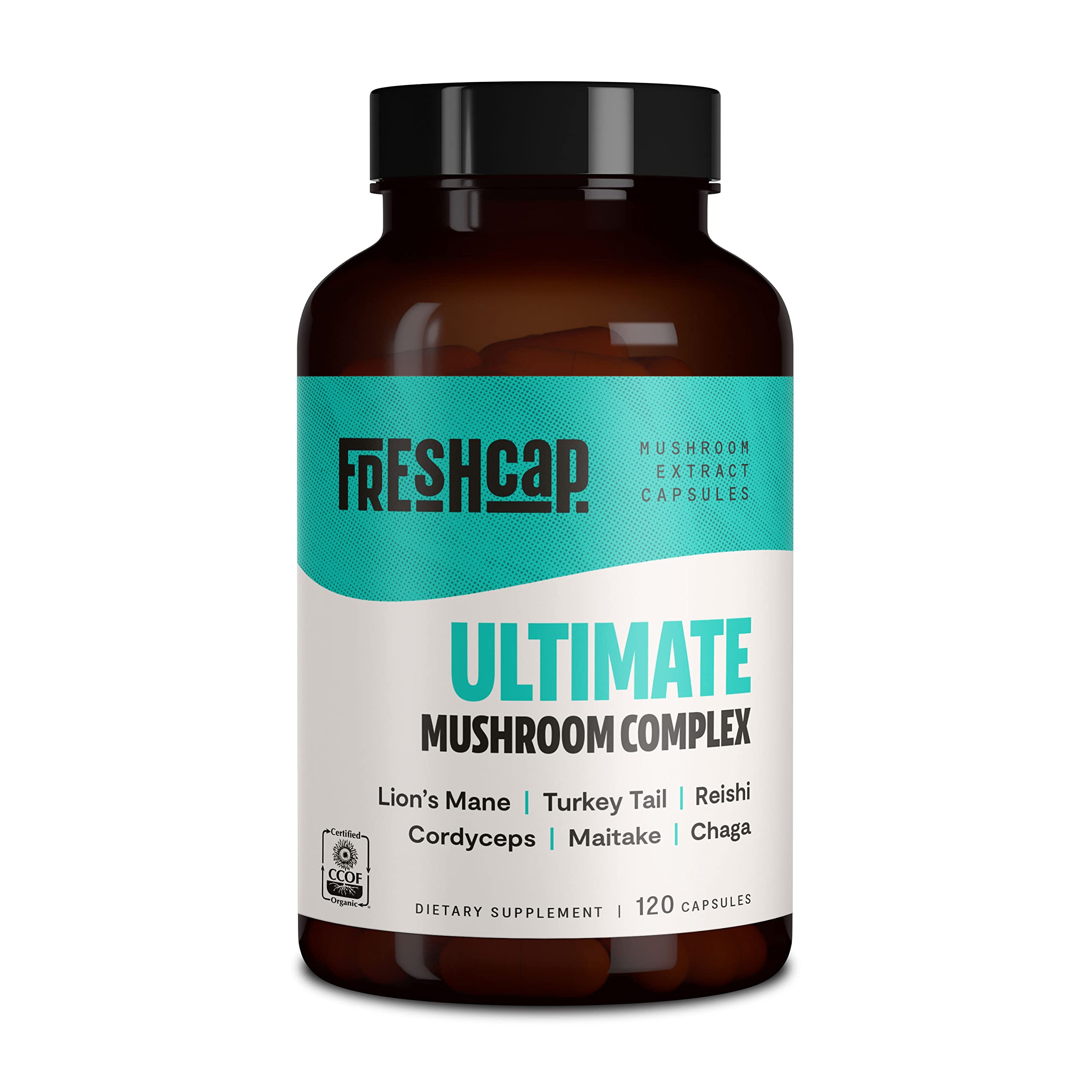 FreshCap Ultimate Mushroom Complex - Lions Mane, Reishi, Cordyceps, Chaga, Turkey Tail