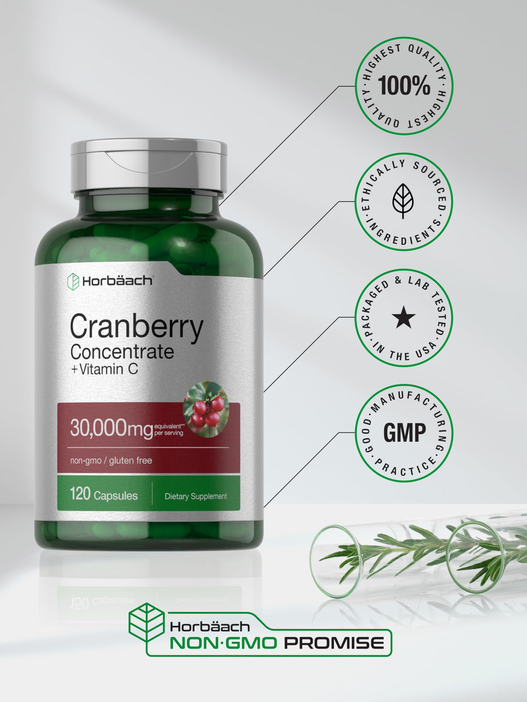 Cranberry Concentrate Extract Pills + Vitamin C | 30,000mg | 120 Capsules | Triple Strength