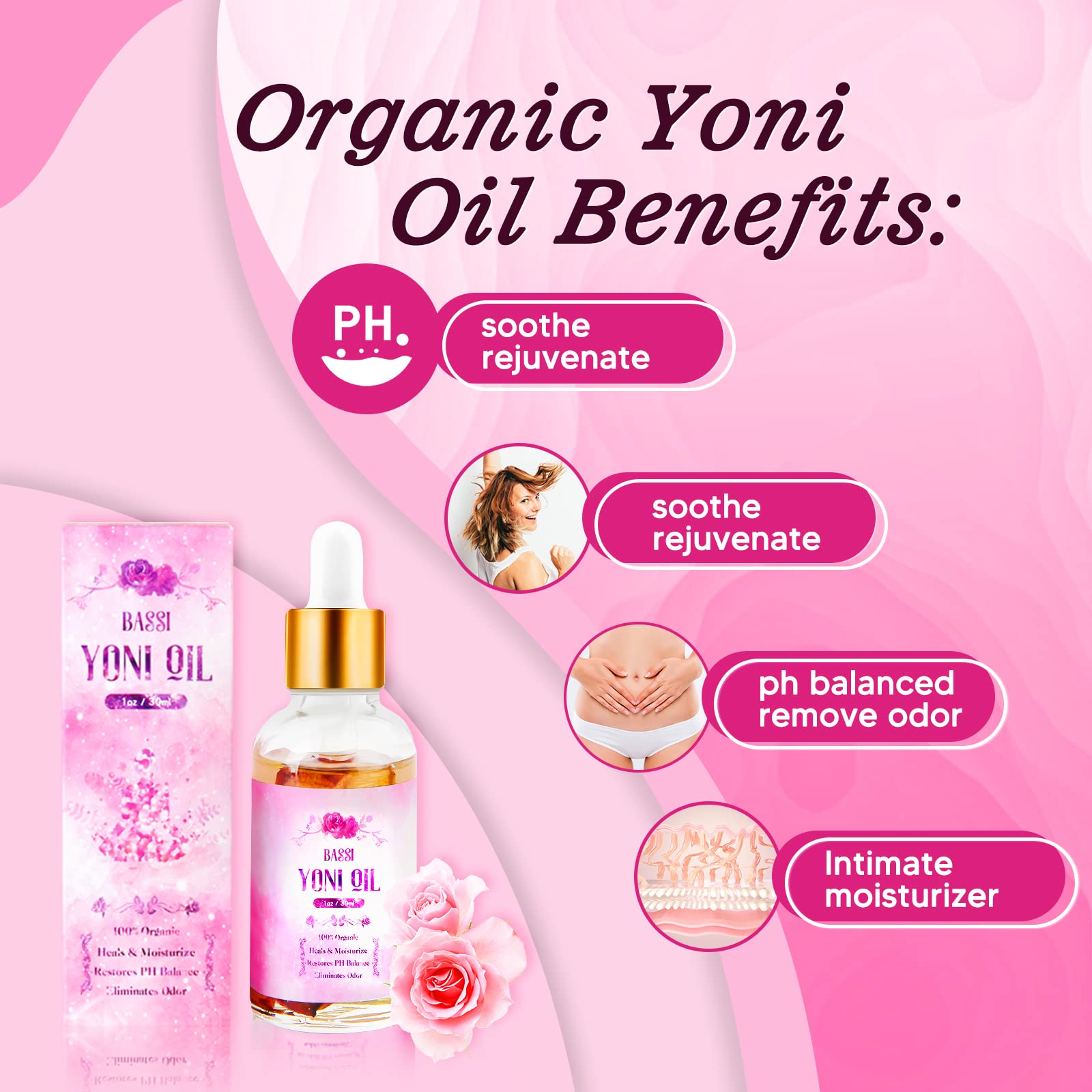 Feminine Wash & Yoni Oil & Yoni Soap Set for Women, Yoni Wash for Vaginal Ph Balance Remove Odor BASSI