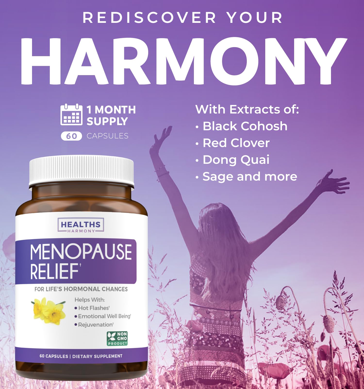 Complete Menopause Relief (Non-GMO) Multi-Symptom Relief From Hot Flashes, Night Sweats, Mood Swings Healths Harmony