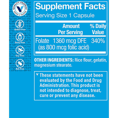 The Vitamin Shoppe Folic Acid 800MCG, Supports Prenatal & Fetal Development (300 Capsules)