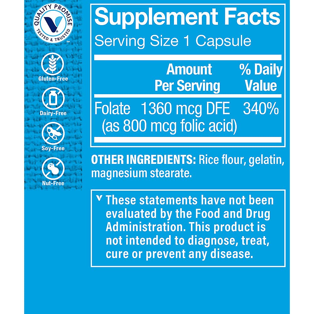 The Vitamin Shoppe Folic Acid 800MCG, Supports Prenatal & Fetal Development (300 Capsules) The Vitamin Shoppe