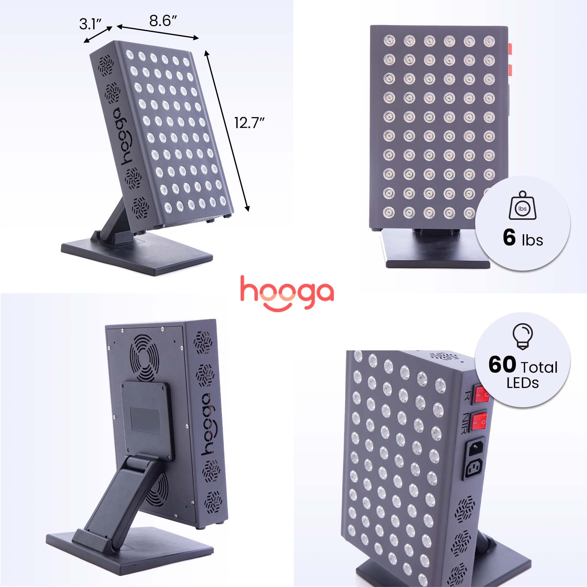 Hooga Red Light Therapy 660nm 850nm Red Near Infrared, Dual Chip Flicker Free LEDs, PRO Series hooga