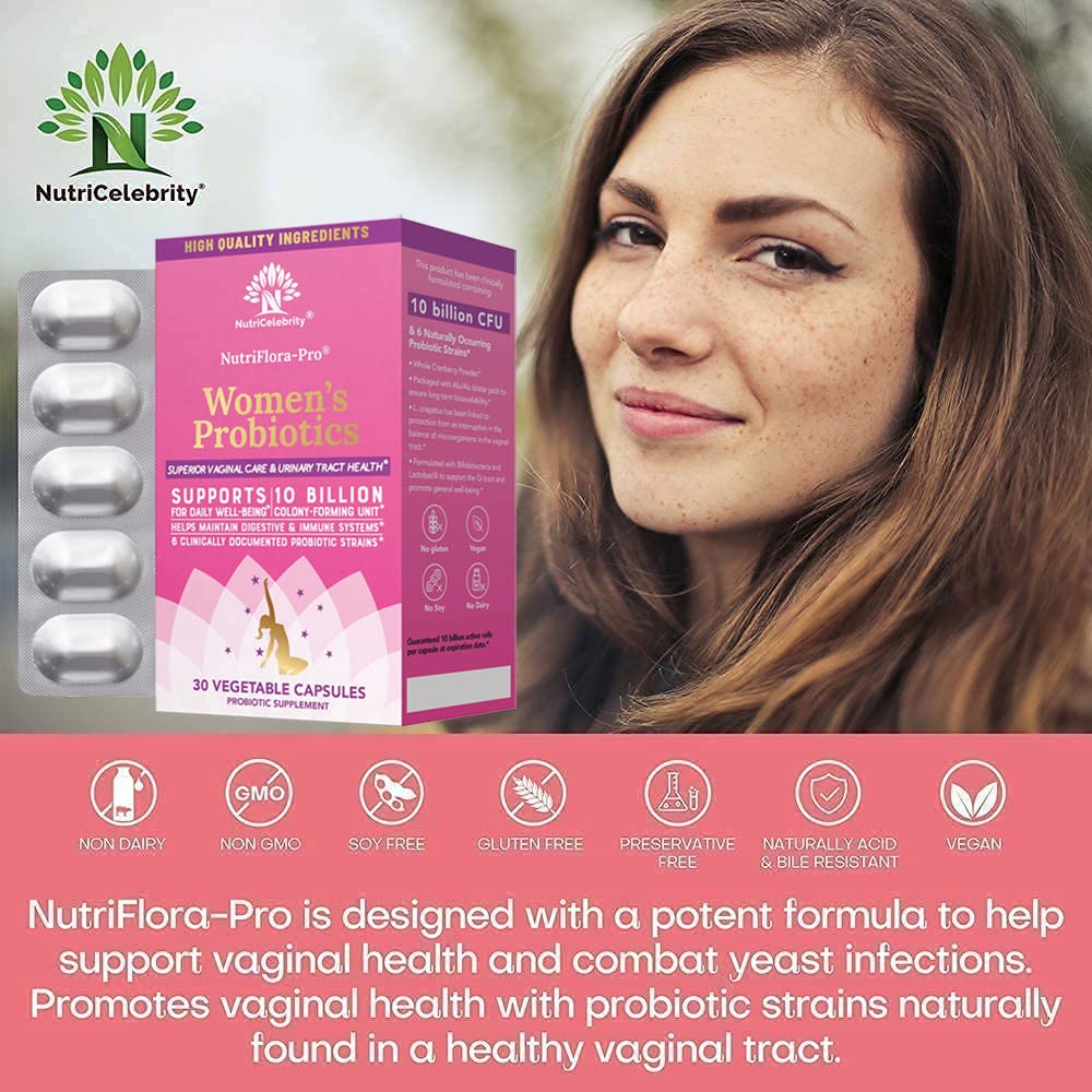 NutriCelebrity NutriFlora-Pro Probiotics for Women, Vaginal, Urinary Health, Immune System Digestive Nutricelebrity