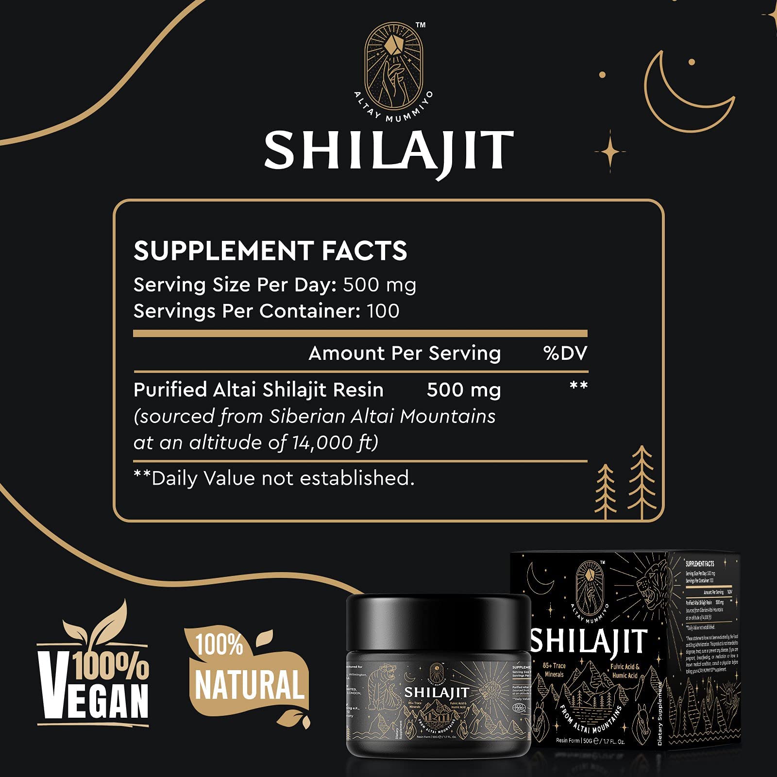 Shilajit Resin with Fulvic Acid & Trace Minerals, Original Siberian Pure Shilajit with 85+ Humic ALTAY MUMMIYO