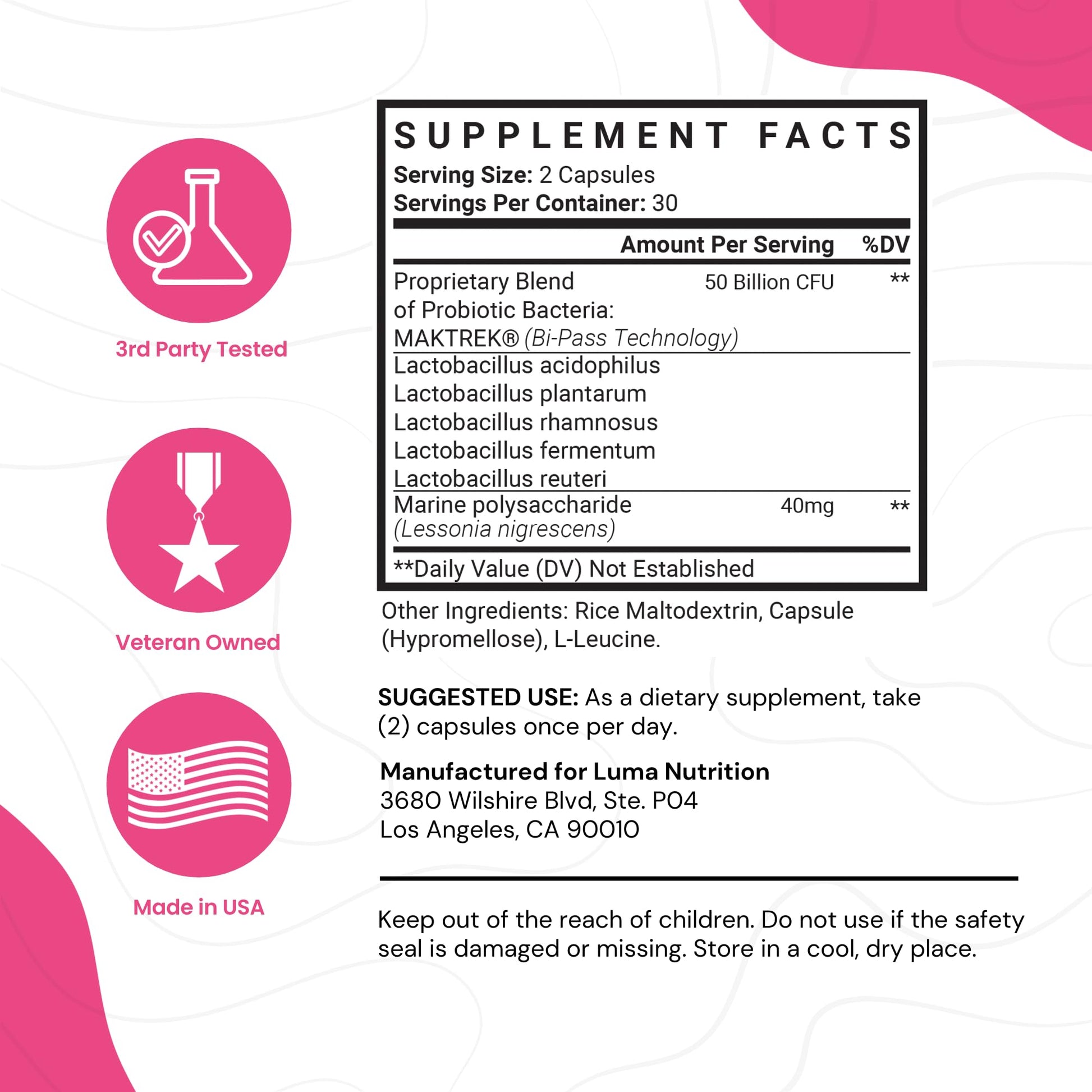 Luma Nutrition Probiotics for Women with Prebiotics - 50 Billion CFU - Formulated for Digestive Luma Nutrition