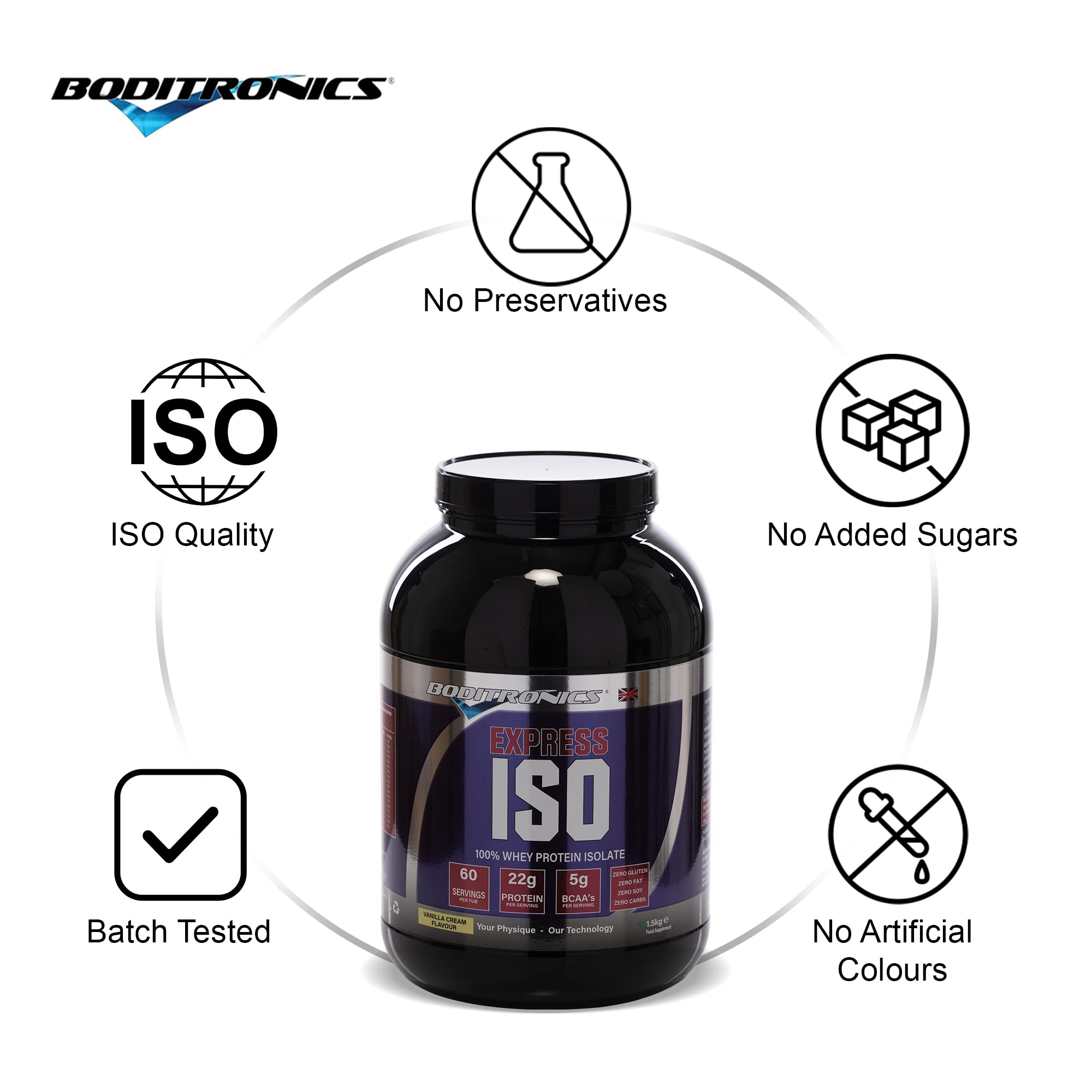 Boditronics 1.5 kg Iso Express Whey 100% Whey Isolate Protein Powder with Occurring Amino Acid Boditronics