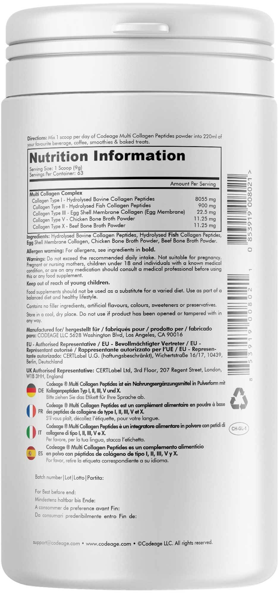 Codeage Multi Collagen Protein Powder Peptides, 2-Month Supply, Hydrolyzed, Type I, II, III, V, X Grass Fed Codeage