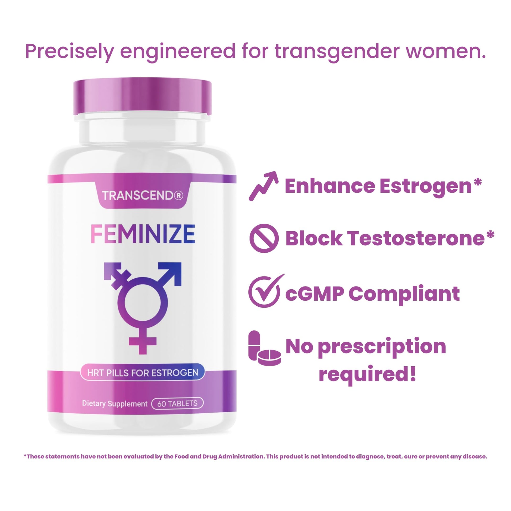 FEMINIZE Transcend HRT Pills for Estrogen - Potent HRT Estrogen Complex - Big Breats Soft Skin Feminizer FEMINIZE