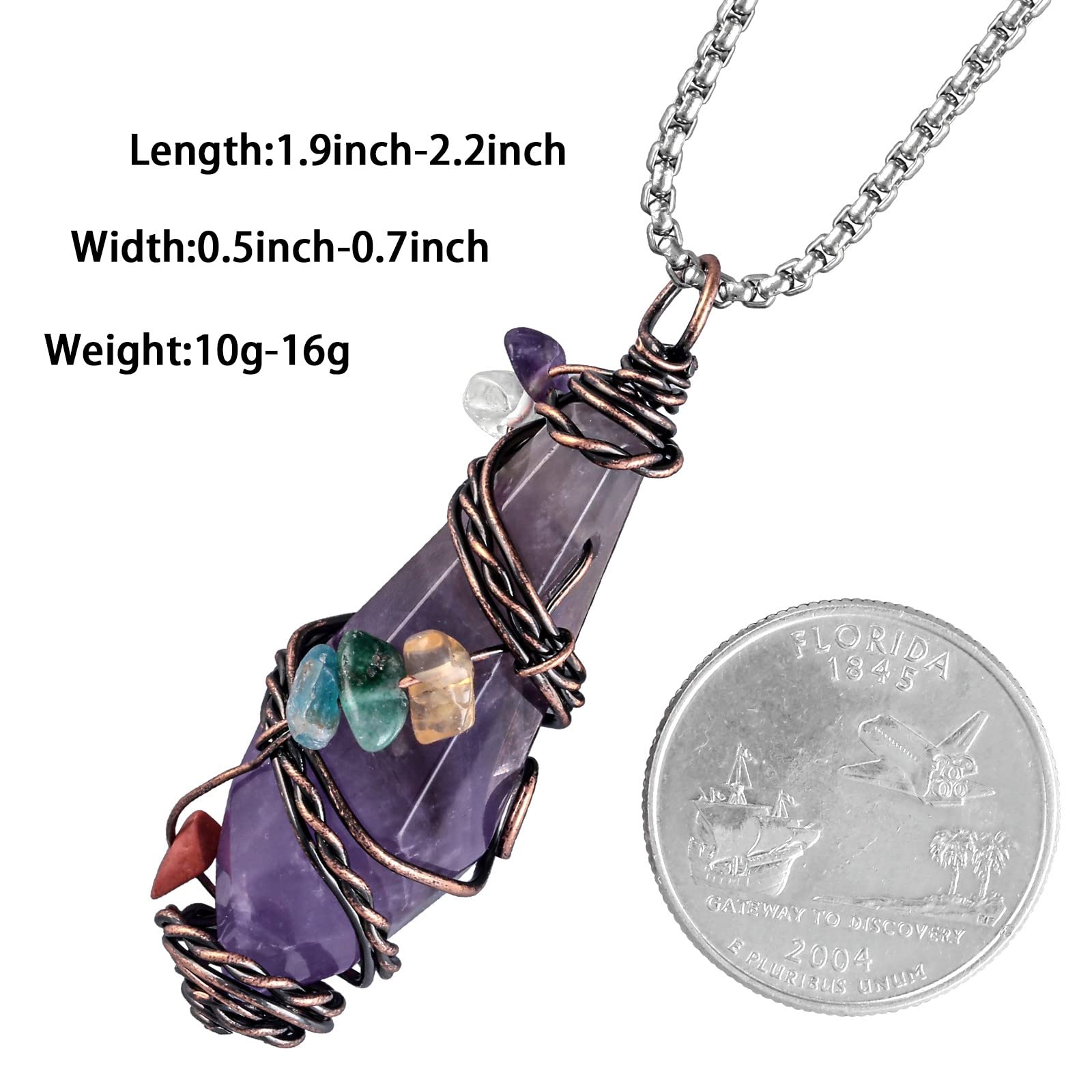 Nupuyai Wire Wrapped 7 Chakra Crystal Stone Pendant Necklace for Women Men, Handmade Faceted Nupuyai