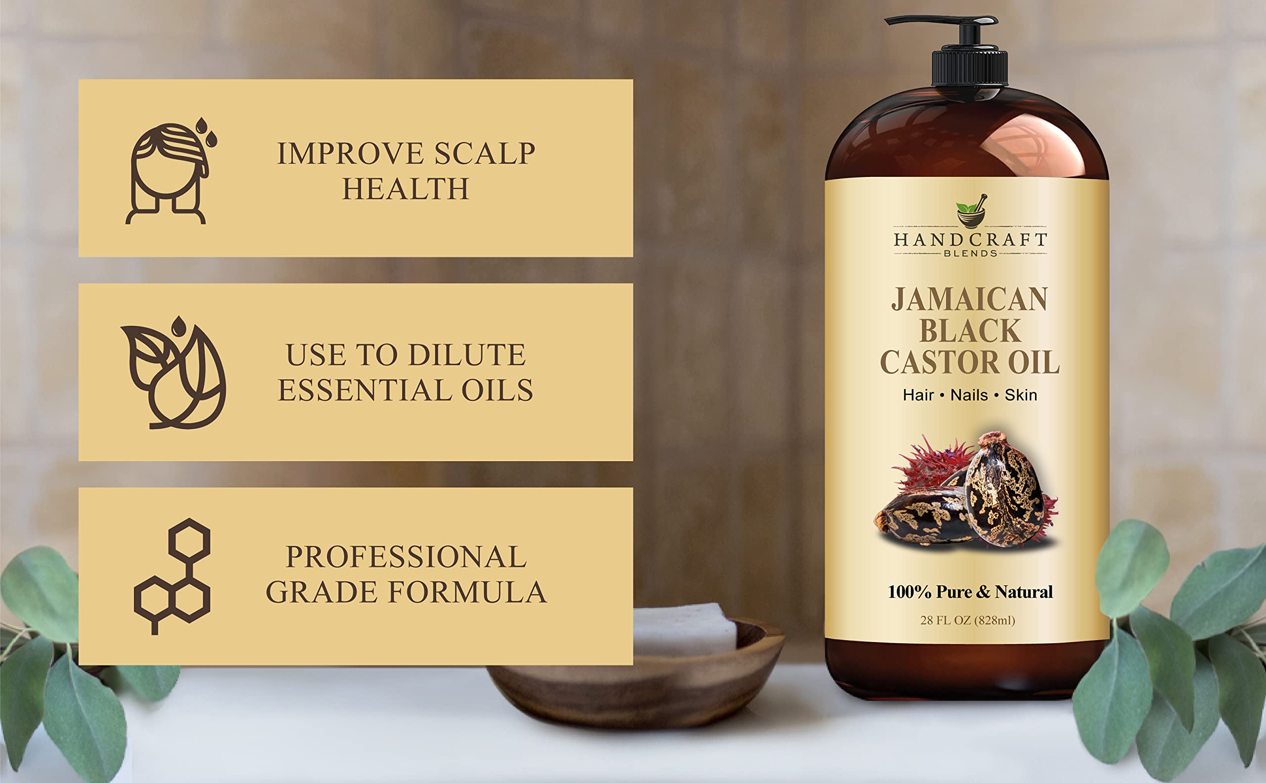 Handcraft Blends Jamaican Black Castor Oil for Hair Growth, Eyelashes and Eyebrows Handcraft Blends