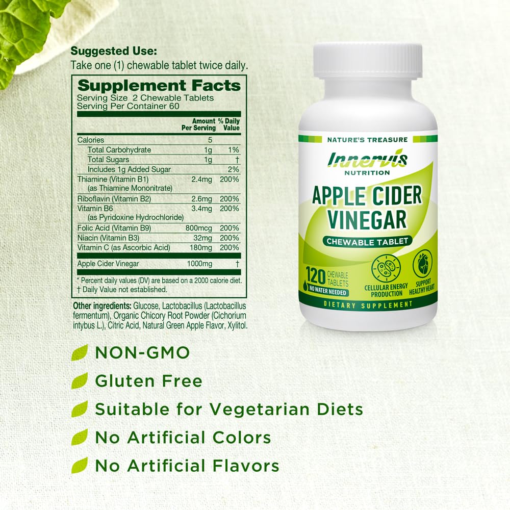 INNERVISNUTRITION Apple Cider Vinegar 120 Chewable Tablets Healthy Heart Immune