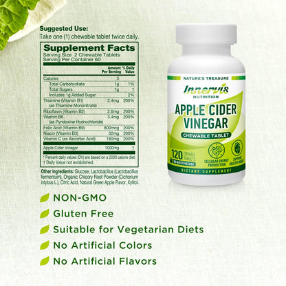 INNERVISNUTRITION Apple Cider Vinegar 120 Chewable Tablets Healthy Heart Immune