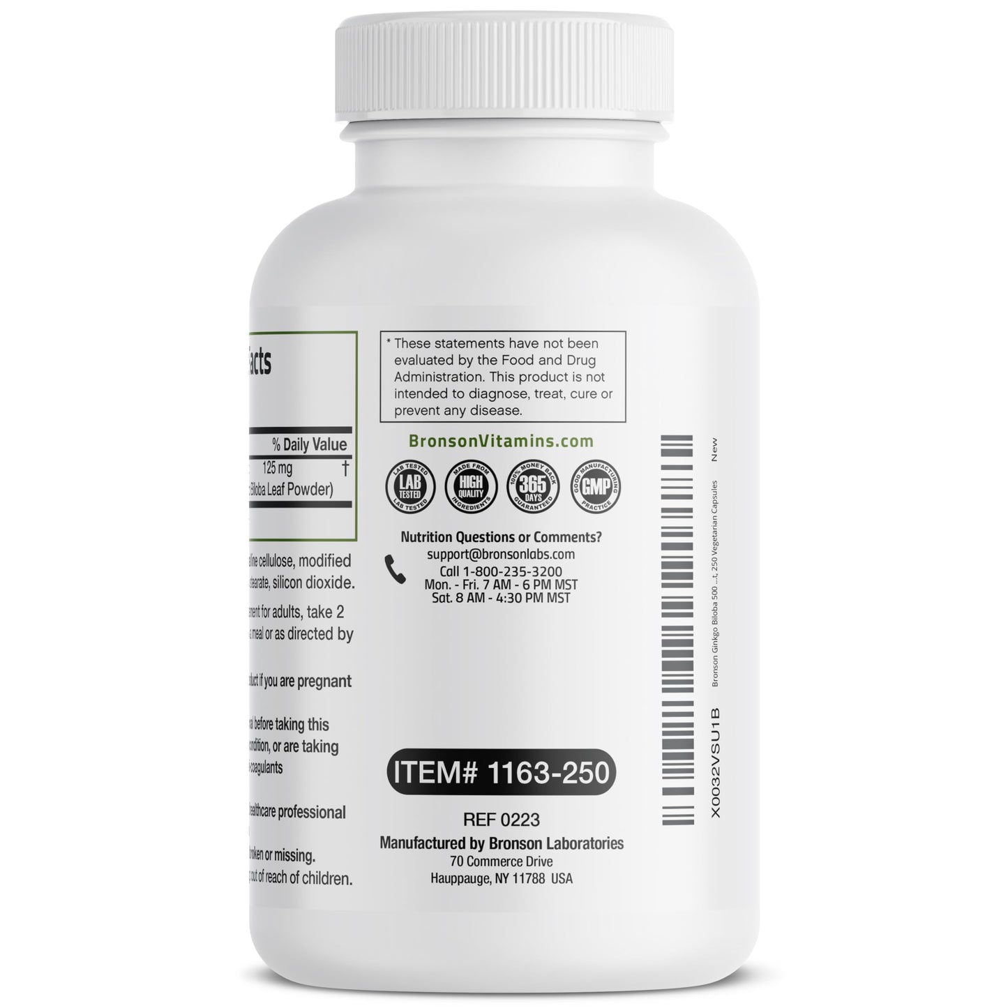 Bronson Ginkgo Biloba Extra Strength 125mg (4:1 Extract) Equivalent to 500mg