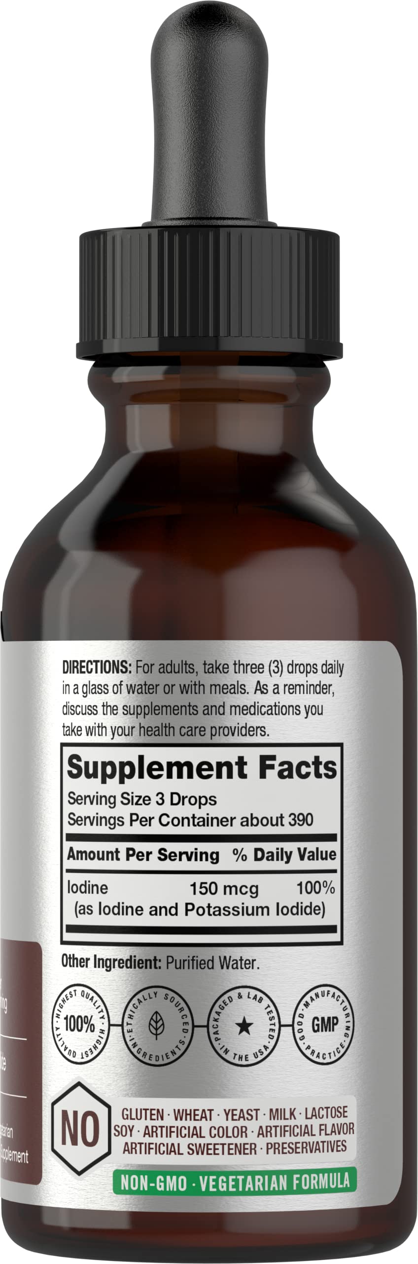 Liquid Iodine Solution Drops | 2 fl oz | 150 mcg | Iodine & Potassium Iodide Supplement