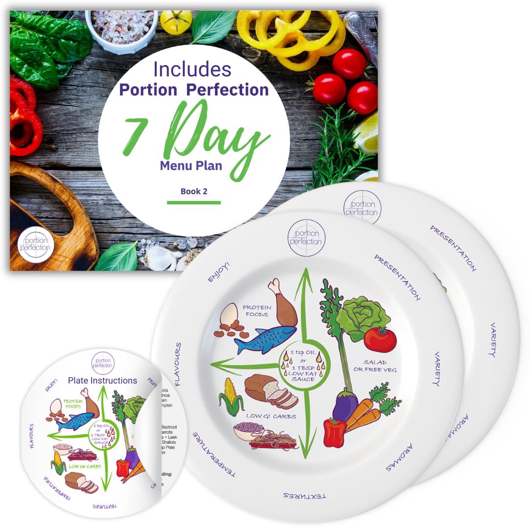 Portion Perfection Melamine 2 Pack 10” Portion Plates for Adults with Low Calorie Meal Plan