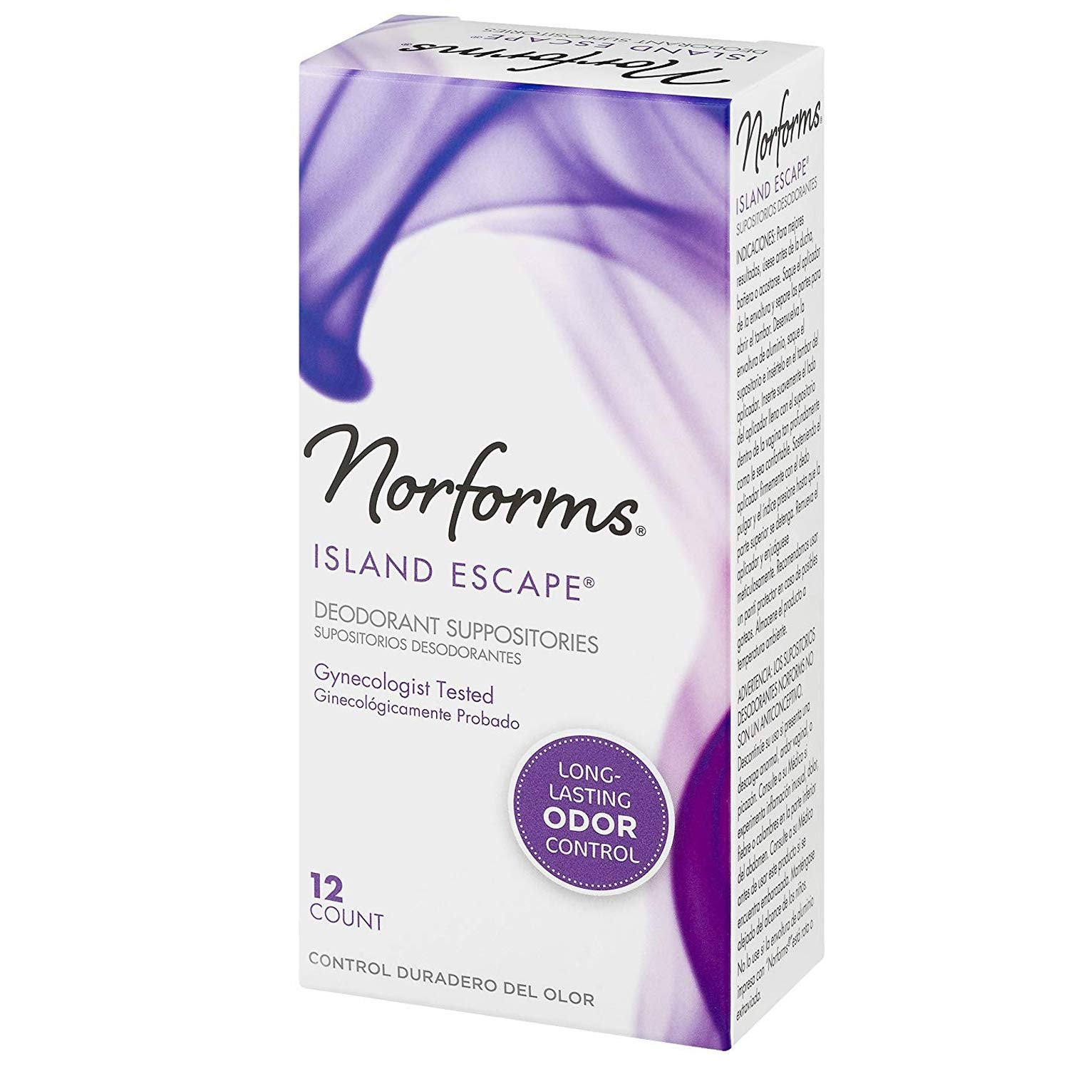 Norforms Feminine Deodorant Suppositories, Long Lasting Odor Control, Island Escape Scent, 12 Count Norforms
