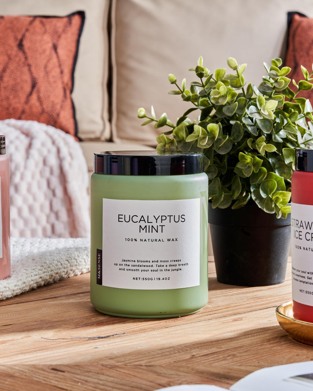 M&SENSE Eucalyptus Mint Candles for Home Scented, 19.4oz 110 Hours Burn Soy Aromatherapy