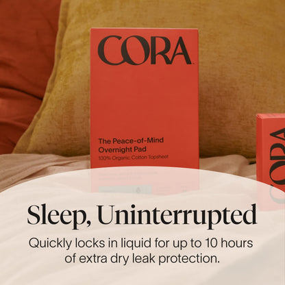 Cora Organic Pads | Ultra Thin Period Pads with Wings | Overnight Absorbency | Ultra-Absorbent