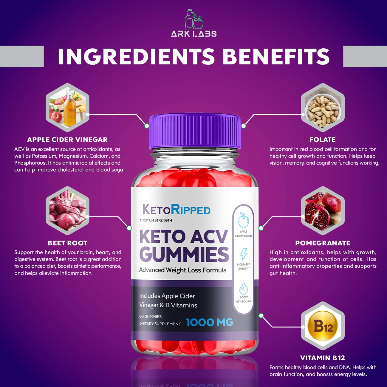 (5 Pack) Keto Ripped ACV Gummies, Keto Ripped ACV Gummies Advanced Weight Loss 1000MG