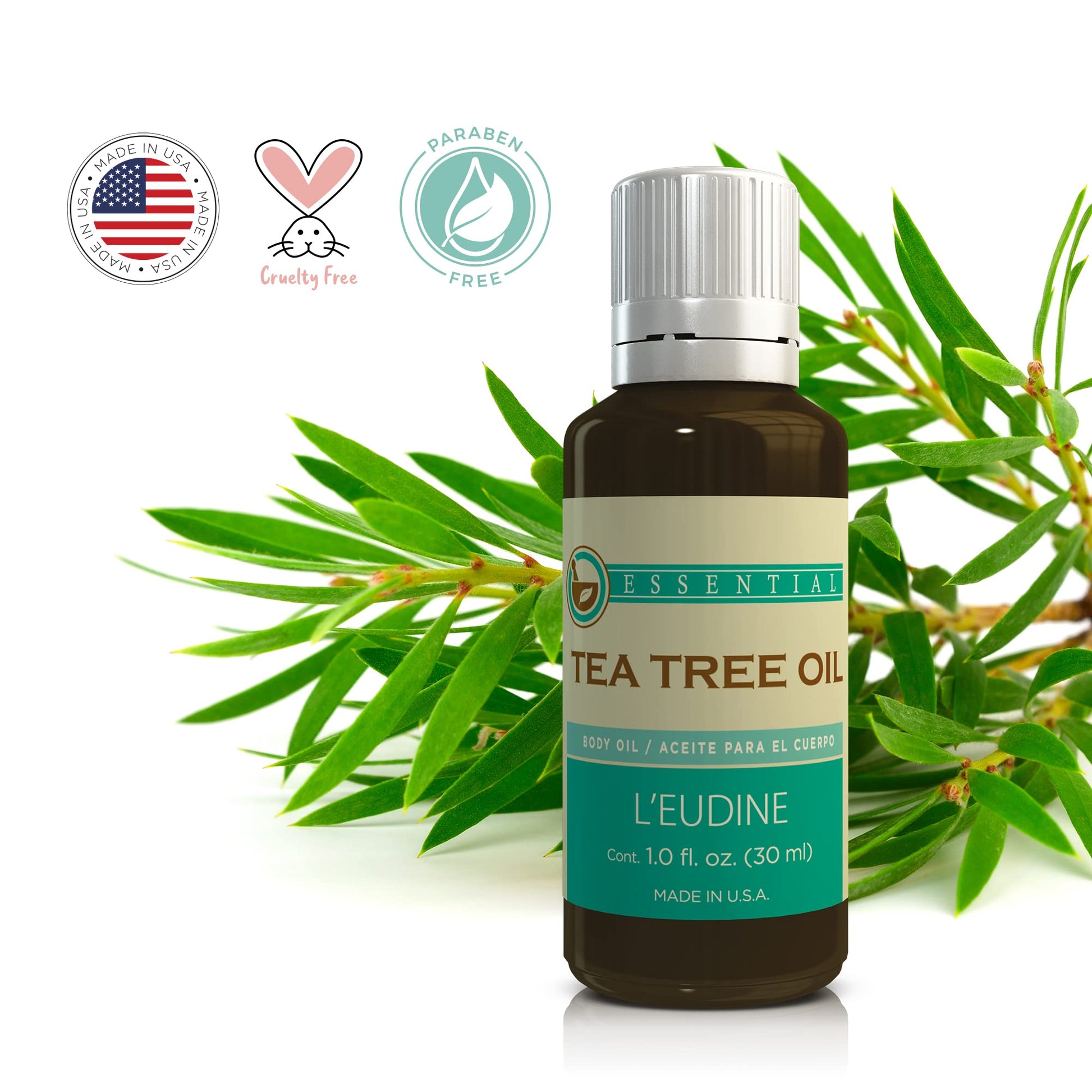 L’EUDINE Tea Tree Oil – 1fl Oz Multipurpose Body Oil for Acne, Toenail Problems, Dandruff, Skin Bites L'eudine
