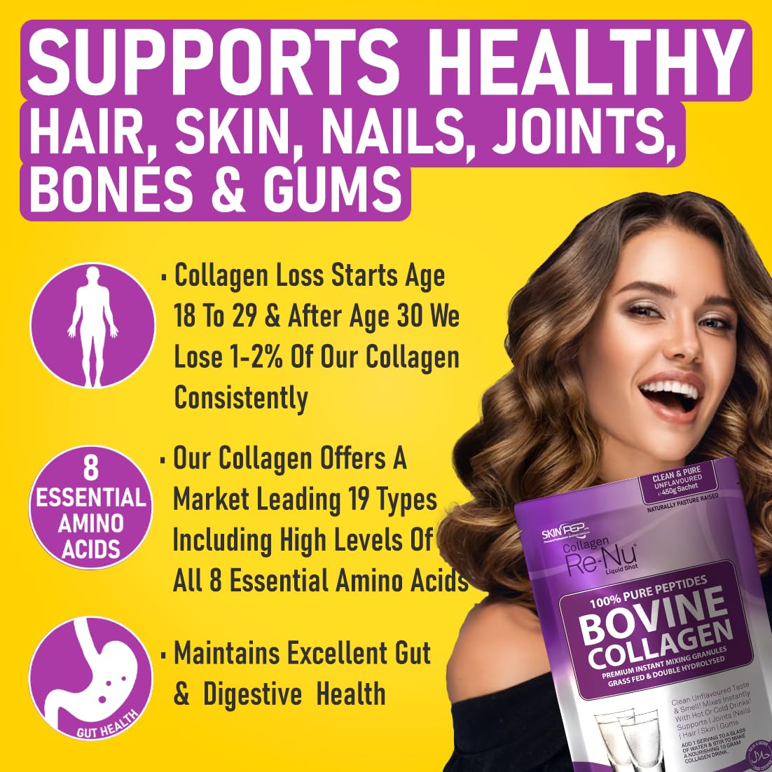 Collagen Powder, Ultra Premium Hydrolysed Bovine Collagen Peptides by SkinPep Skin Pep