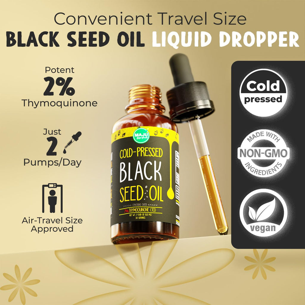MAJU Black Seed Oil - 3 Times TQ, Cold-Pressed, Travel Size, 100% Turkish Black Cumin Maju Superfoods
