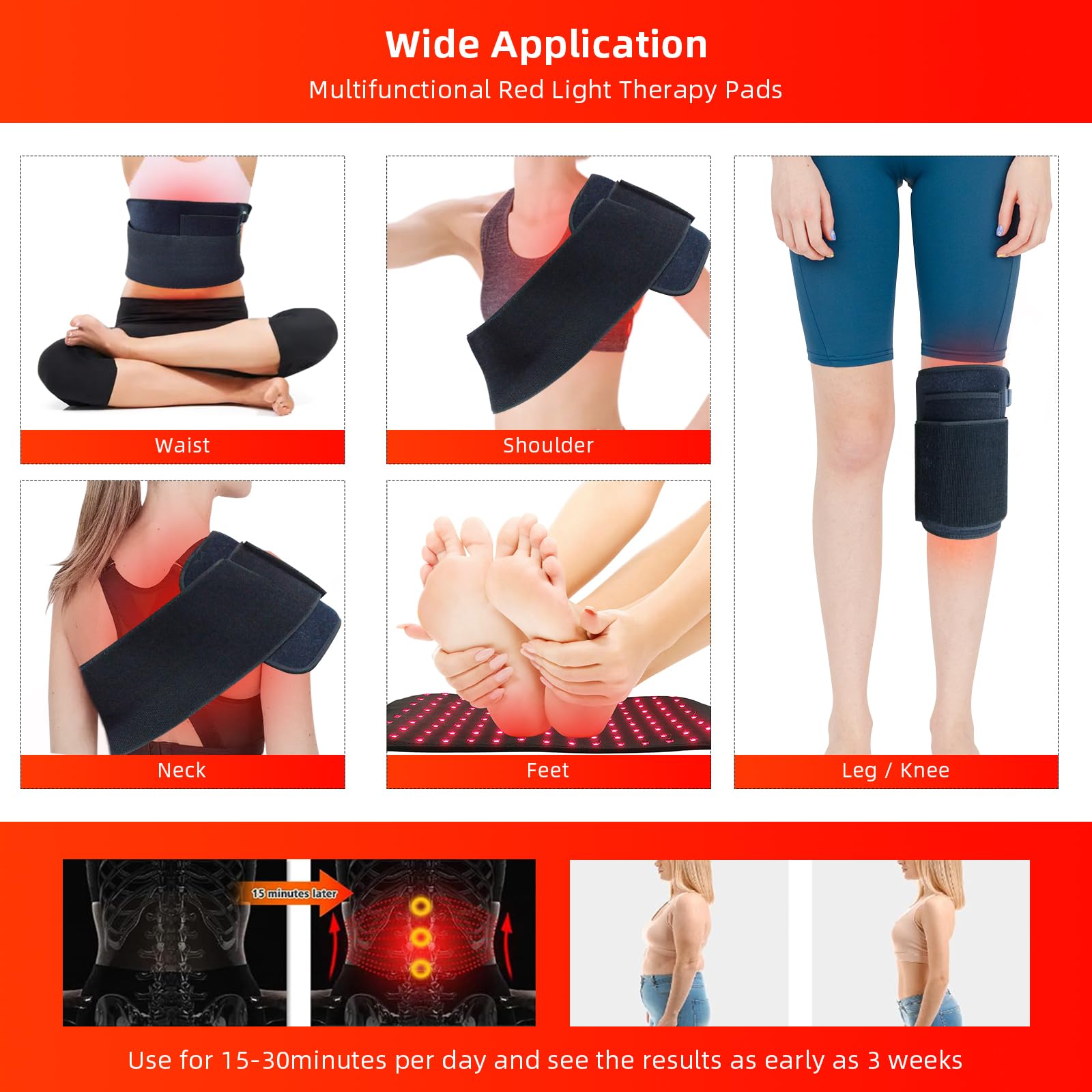 Red Light Therapy Infrared Light Therapy Heating Wrap Belt for Body Back Knee Shoulder Waist Muscle Pain AKYSUN